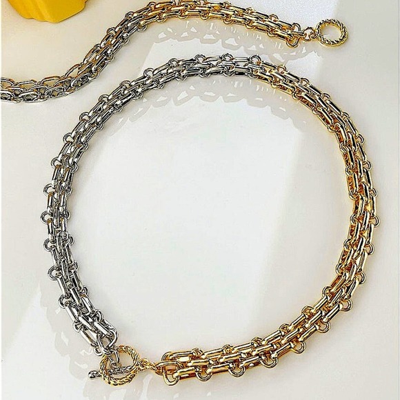 Statement Curb Gold Silver Cuban Chain Toggle O Ring Chunky Choker Neckl… - Picture 3 of 14